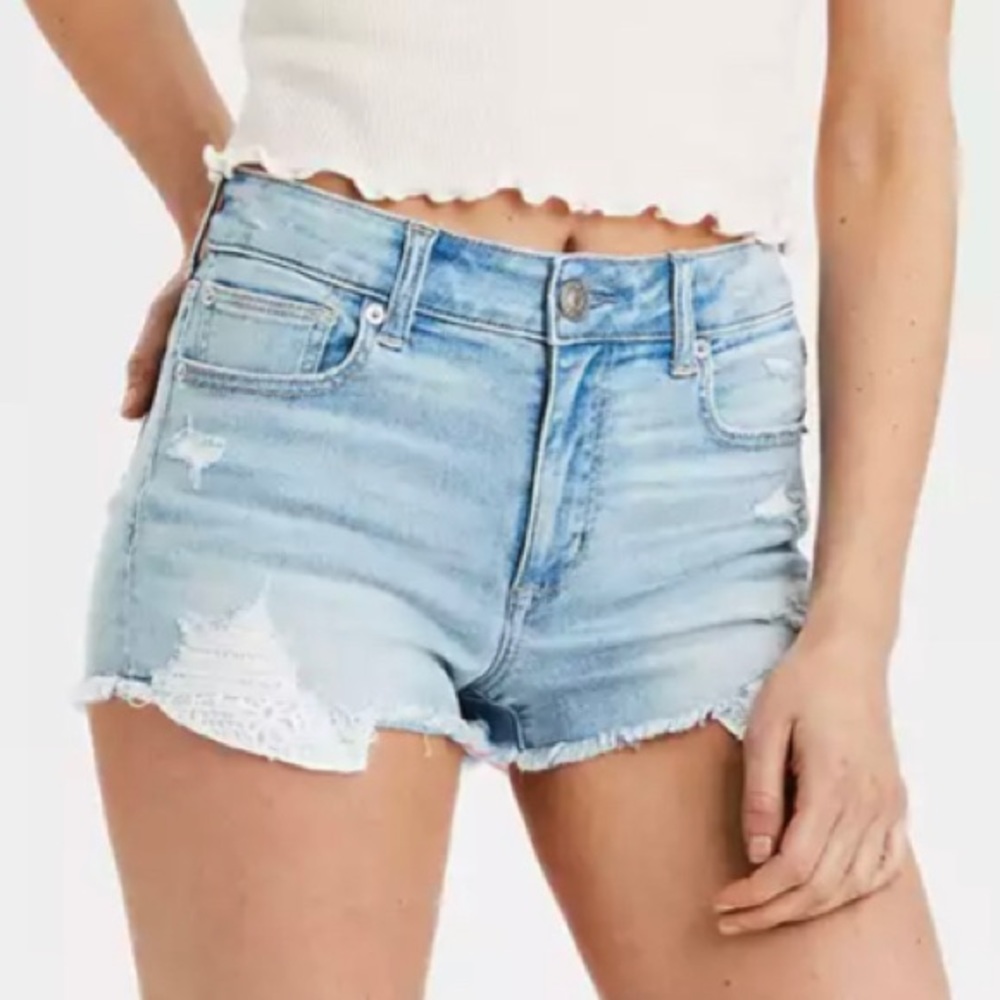 American Eagle Ne(x)t Level High-Waisted Denim Short Short with White Lace
